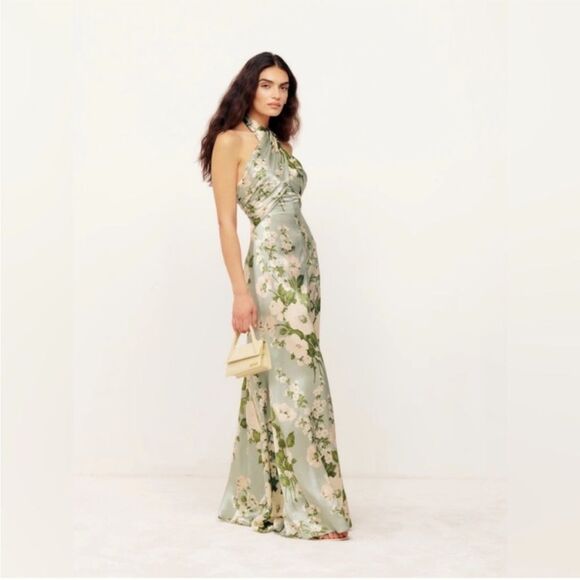 Reformation Green Silk Veria Dress - Picture 3 of 10